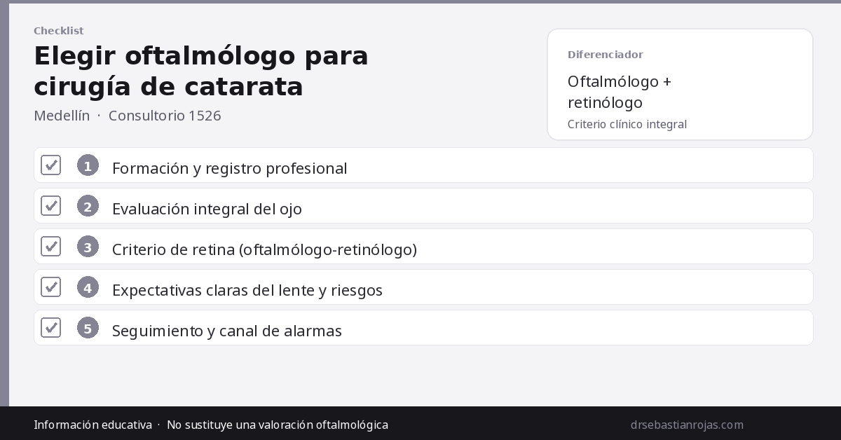 Checklist para elegir oftalmólogo en cirugía de catarata en Medellín